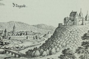 Die Burg Nagold liegt auf einem Berg über dem Flusstal.